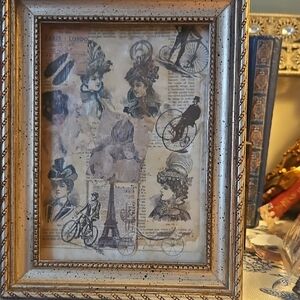 Gold Mixed Media Art with Ornate Frame